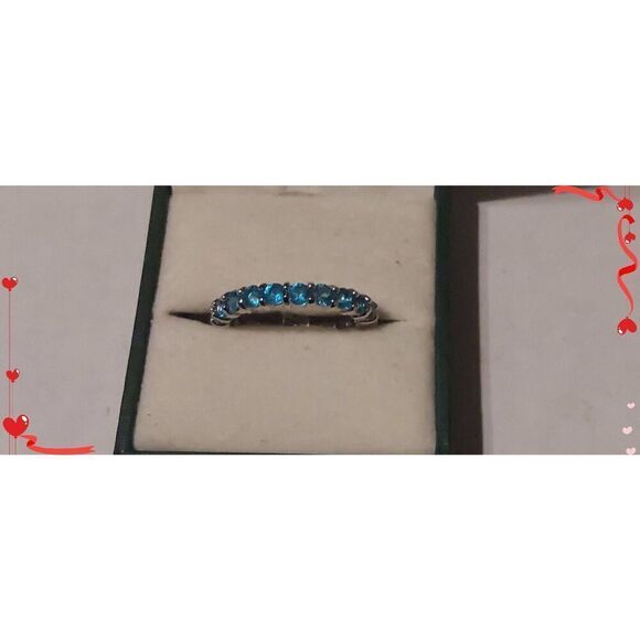 Sterling Silver/Platinum 2 Ct. Round Cut Blue Topaz Eternity Band Ring #8 - Picture 1 of 3